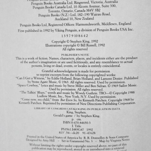 Stephen King Gerald's Game First Edition / First Printing