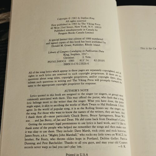 Stephen King Christine First Edition / First Printing