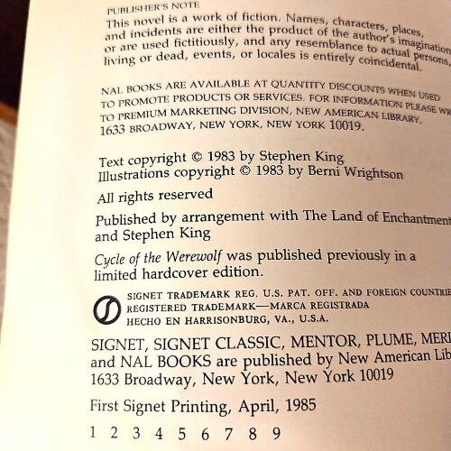 Stephen King Cycle of the Werewolf First Edition Signet Paperback, 1985